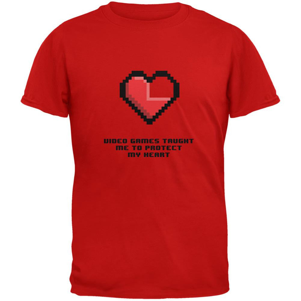 Video Games Protect My Heart Red Adult T-Shirt Men's T-Shirts Old Glory 2XL Red