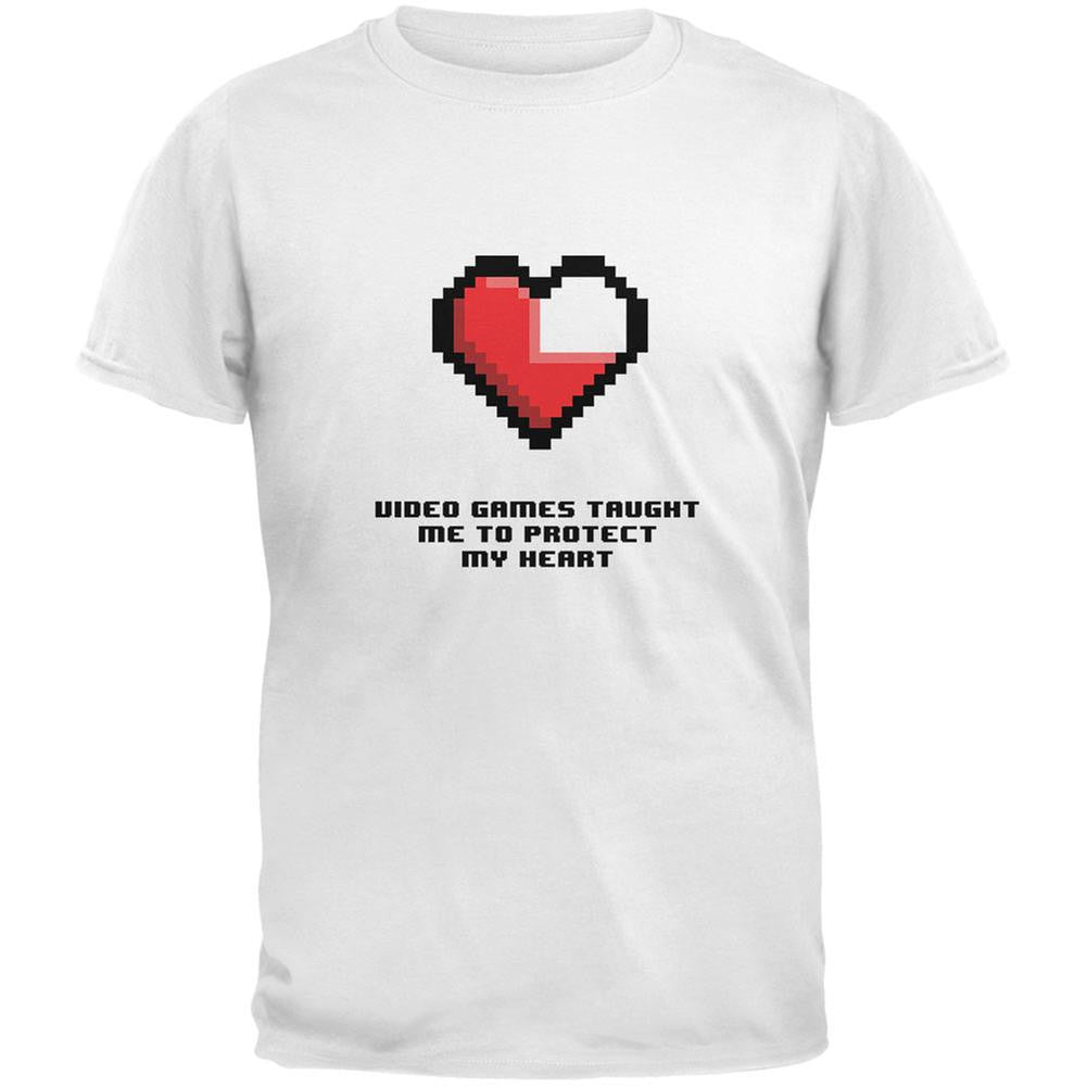 Video Games Protect My Heart White Adult T-Shirt Men's T-Shirts Old Glory 2XL White