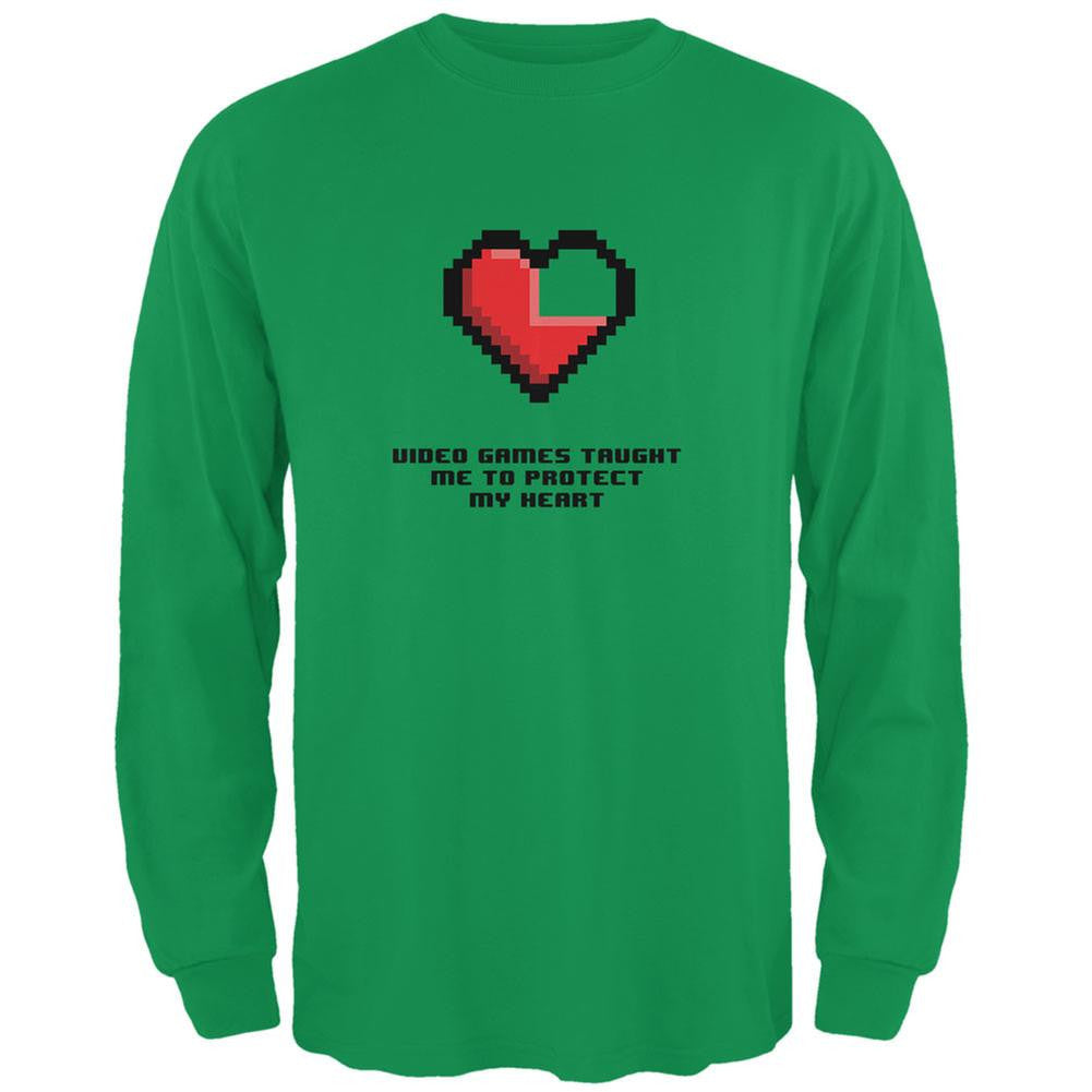 Video Games Protect My Heart Irish Green Adult Long Sleeve T-Shirt Men's Long Sleeves Old Glory 2XL Green