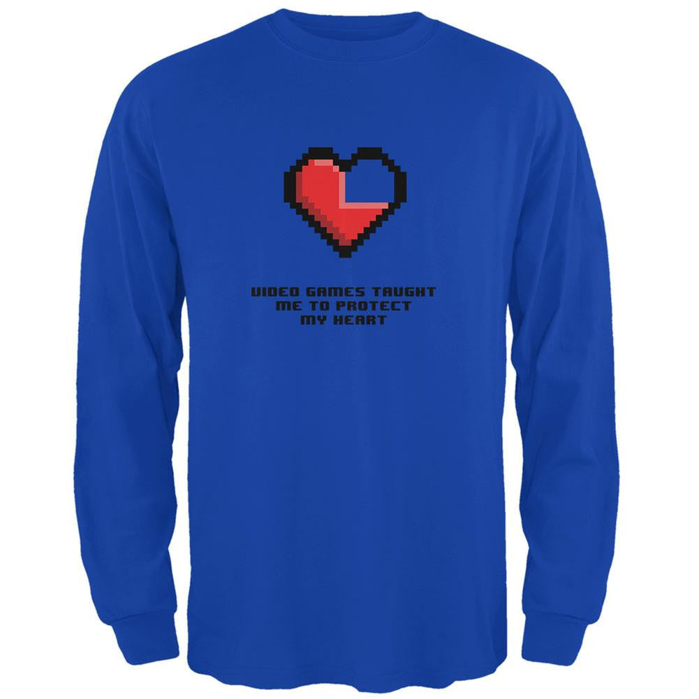 Video Games Protect My Heart Royal Adult Long Sleeve T-Shirt Men's Long Sleeves Old Glory 2XL Blue