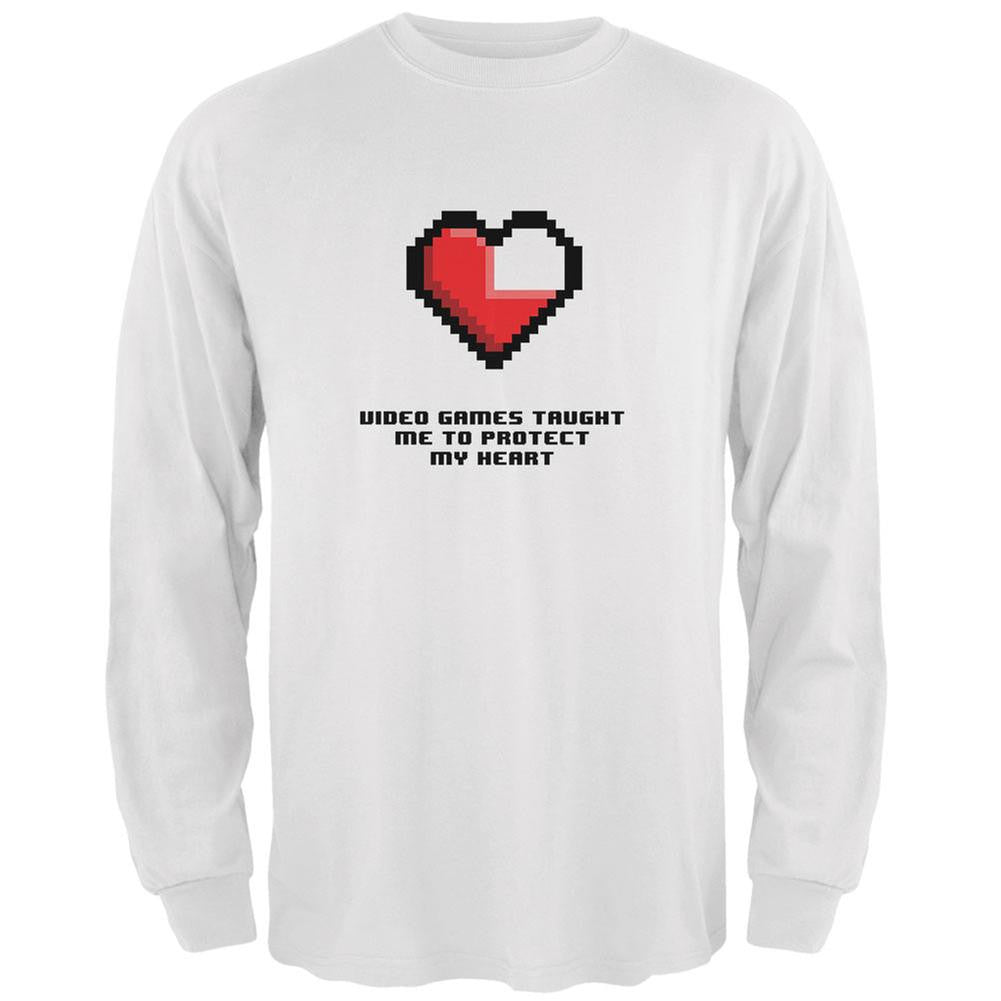 Video Games Protect My Heart White Adult Long Sleeve T-Shirt Men's Long Sleeves Old Glory 2XL White
