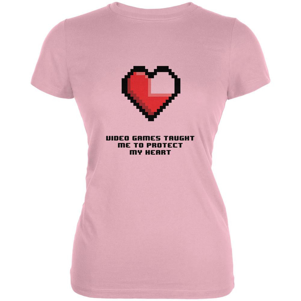 Video Games Protect My Heart Pink Juniors Soft T-Shirt Juniors T-Shirts Old Glory 2XL Pink
