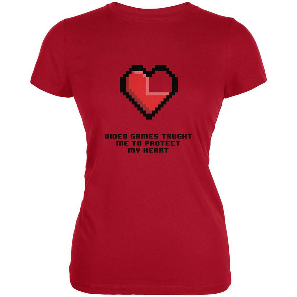 Video Games Protect My Heart Red Juniors Soft T-Shirt Juniors T-Shirts Old Glory 2XL Red