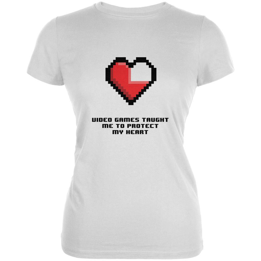 Video Games Protect My Heart White Juniors Soft T-Shirt Juniors T-Shirts Old Glory 2XL White