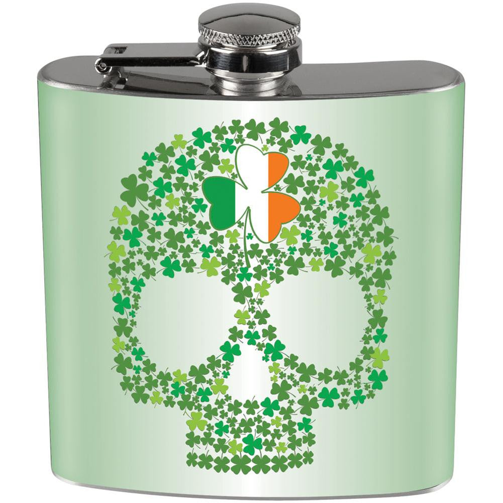 Shamrock Skull Full Wrap Steel Flask Flasks Old Glory OS Multicoloured