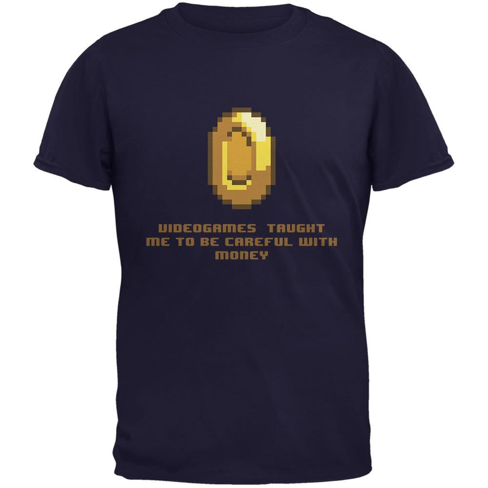 Video Games Careful With Money Navy Adult T-Shirt Men's T-Shirts Old Glory 2XL Blue
