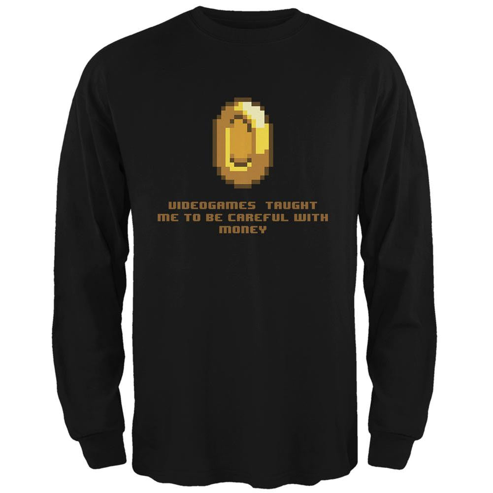 Video Games Careful With Money Black Adult Long Sleeve T-Shirt Men's Long Sleeves Old Glory 2XL Black