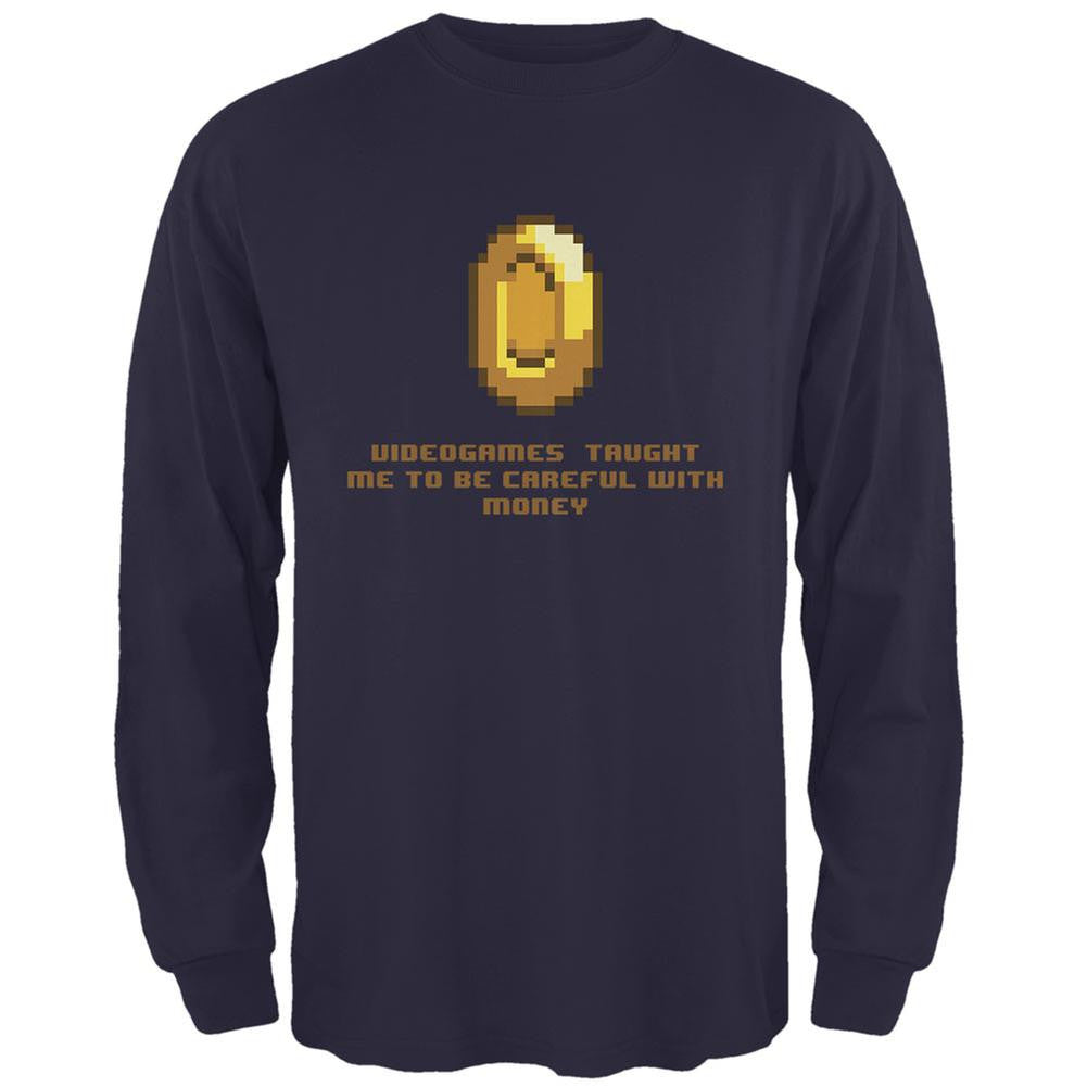 Video Games Careful With Money Navy Adult Long Sleeve T-Shirt Men's Long Sleeves Old Glory 2XL Blue