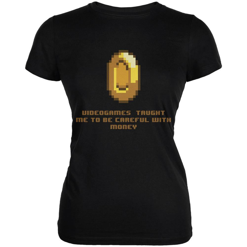 Video Games Careful With Money Black Juniors Soft T-Shirt Juniors T-Shirts Old Glory 2XL Black