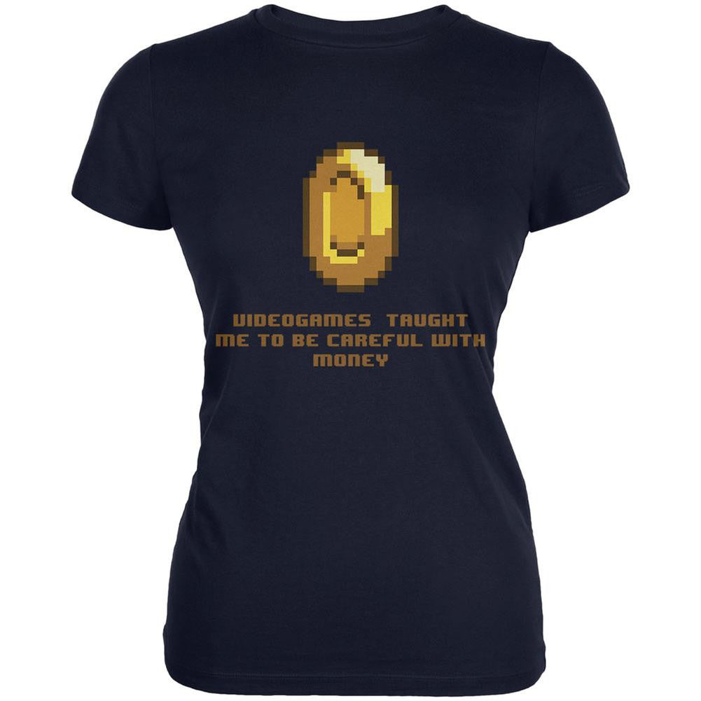 Video Games Careful With Money Navy Juniors Soft T-Shirt Juniors T-Shirts Old Glory 2XL Blue