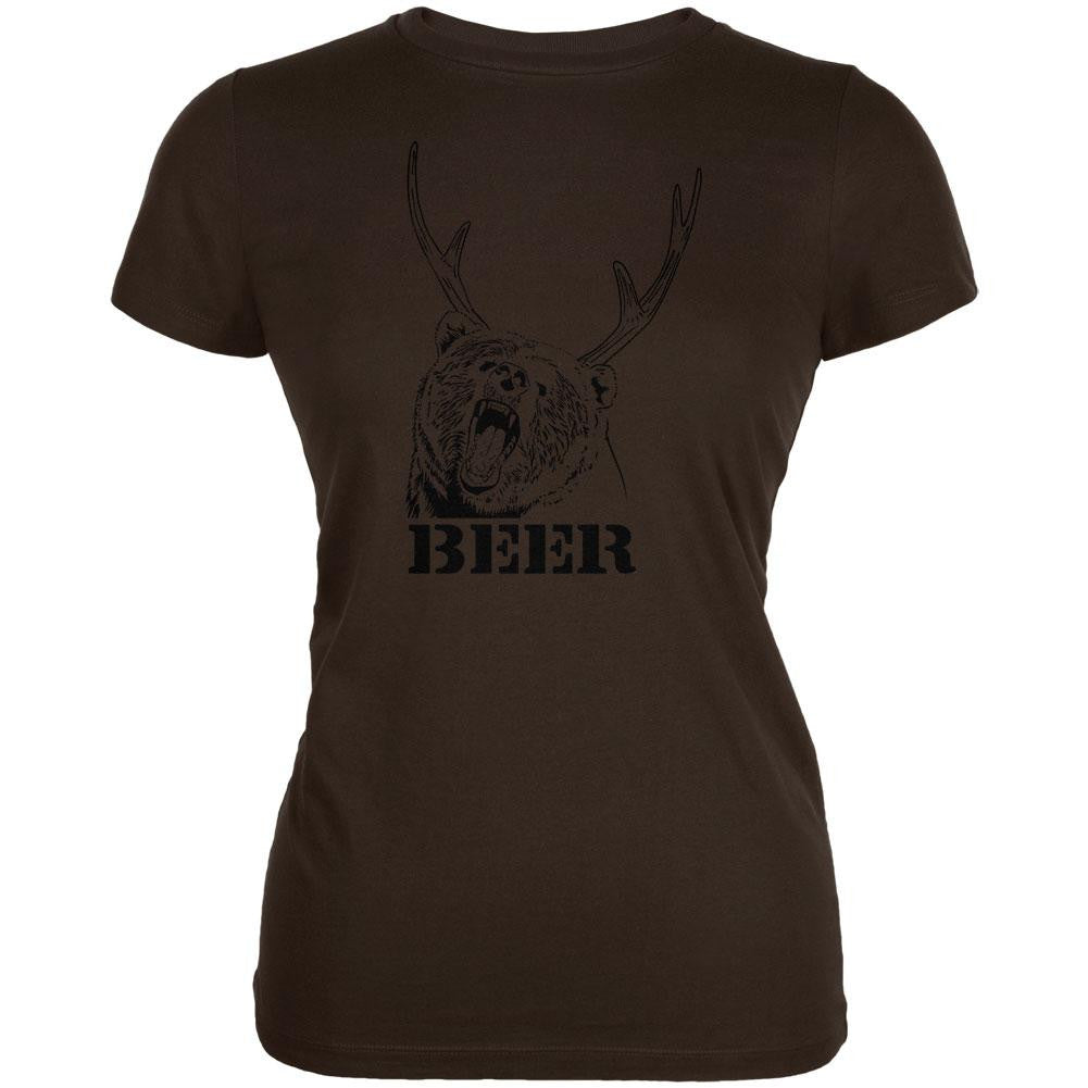Bear Plus Deer Equals Beer Brown Juniors Soft T-Shirt Juniors T-Shirts Old Glory SM Brown