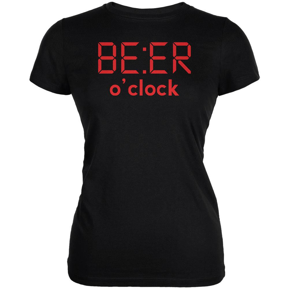 Beer O'clock Black Juniors Soft T-Shirt Juniors T-Shirts Old Glory SM Black