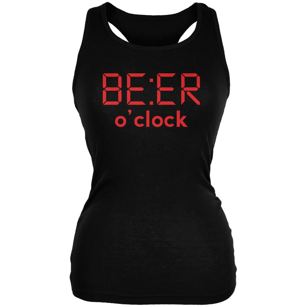 Beer O'clock Black Juniors Soft Tank Top Juniors Tank Tops Old Glory SM Black