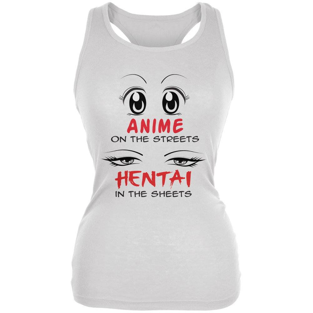 Anime In Streets Hentai In Sheets White Juniors Soft Tank Top Juniors Tank Tops Old Glory 2XL White