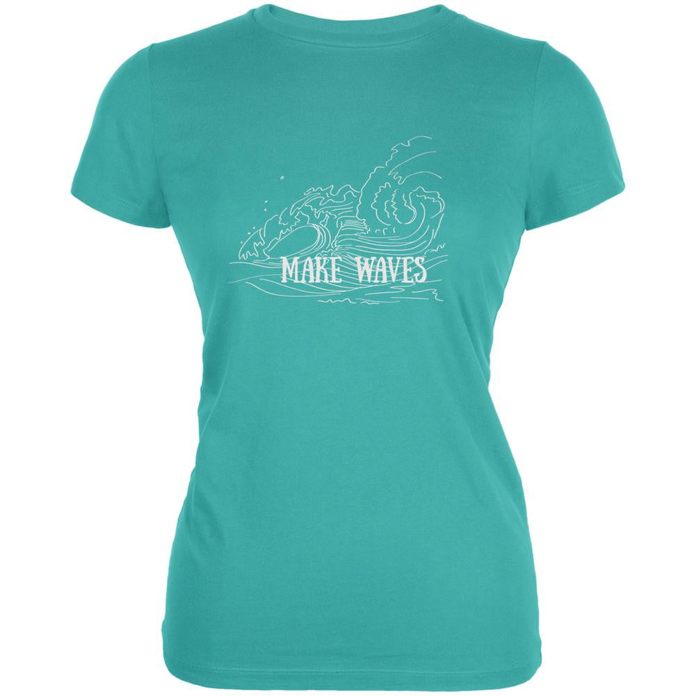 Make Waves Teal Juniors Soft T-Shirt Juniors T-Shirts Old Glory LG Blue