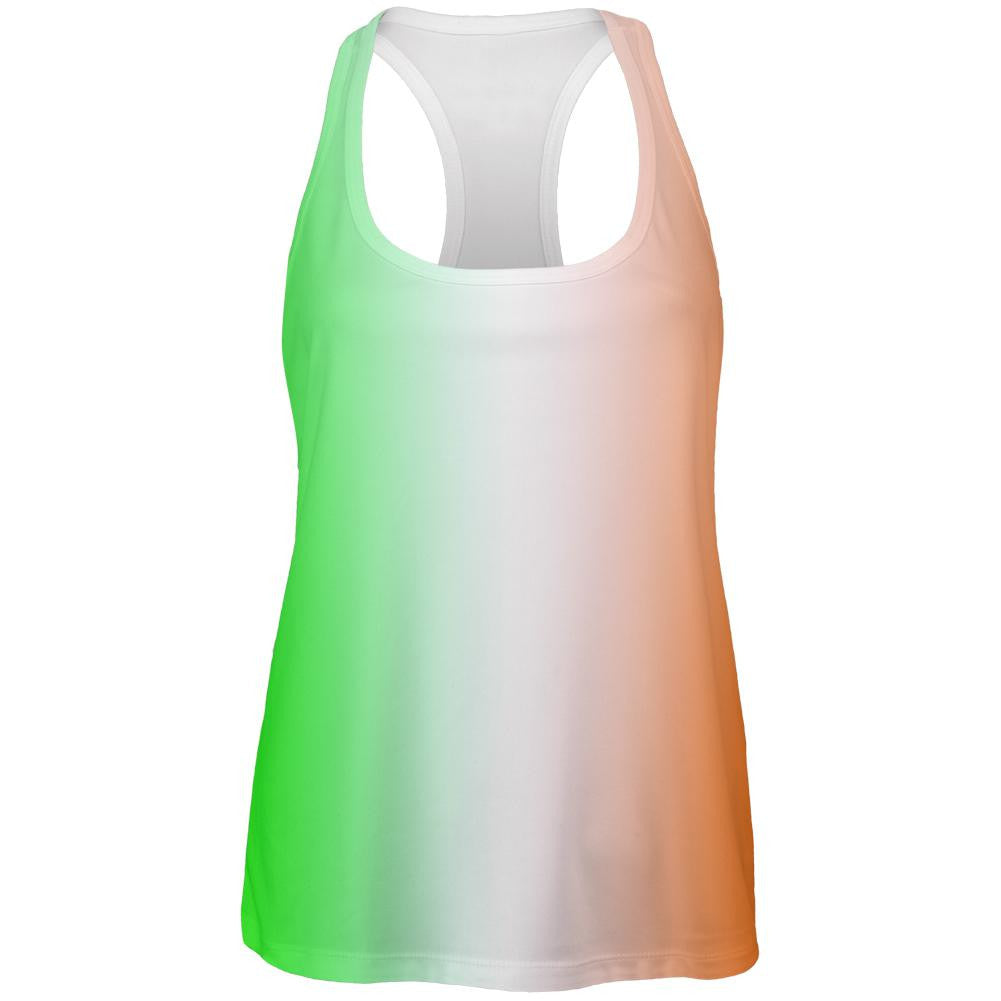 St Patricks Faded Irish Flag All Over Womens Racerback Tank Top Women's Tank Tops Old Glory 2XL White
