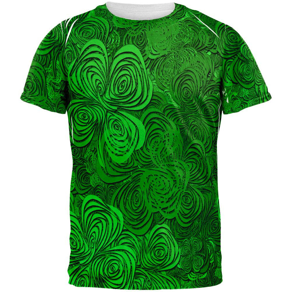 St Patricks Hypnotic Shamrocks Clovers All Over Adult T-Shirt Men's T-Shirts Old Glory 2XL Multi