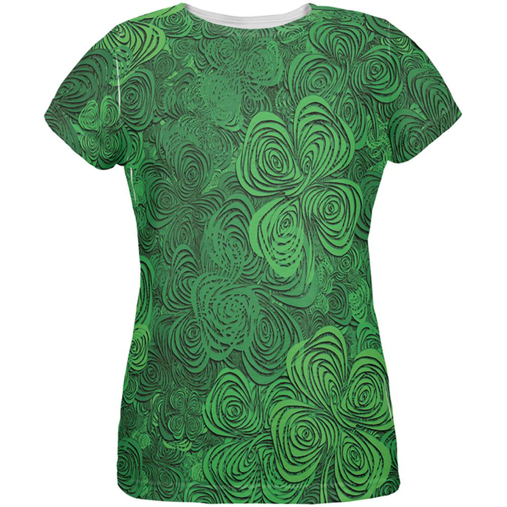 St Patricks Hypnotic Shamrocks Clovers All Over Womens T-Shirt Women's T-Shirts Old Glory 2XL Multi