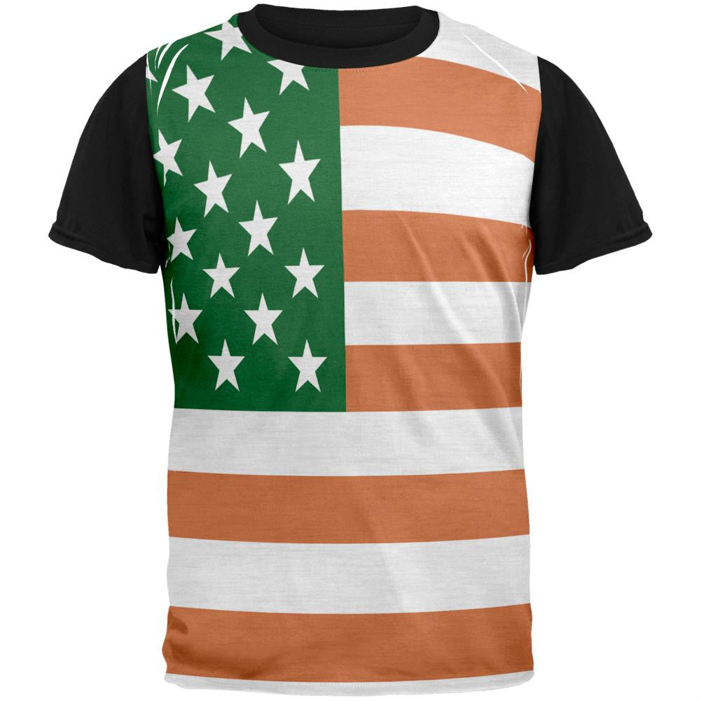 St Patricks Irish American Flag Adult Black Back T-Shirt Men's T-Shirts Old Glory SM Multi