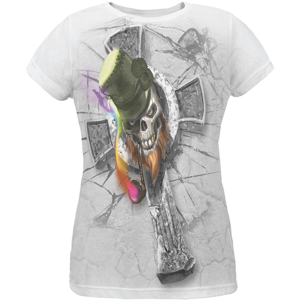 St Patricks Irish Skull Leprechaun Celtic Cross Womens T-Shirt Women's T-Shirts Old Glory SM Multi