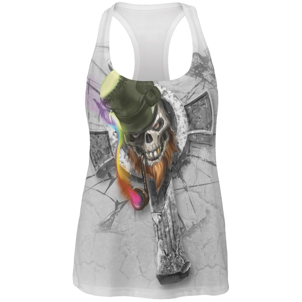 St Patricks Irish Skull Leprechaun Celtic Cross Racerback Tank Top Women's Tank Tops Old Glory SM Multi