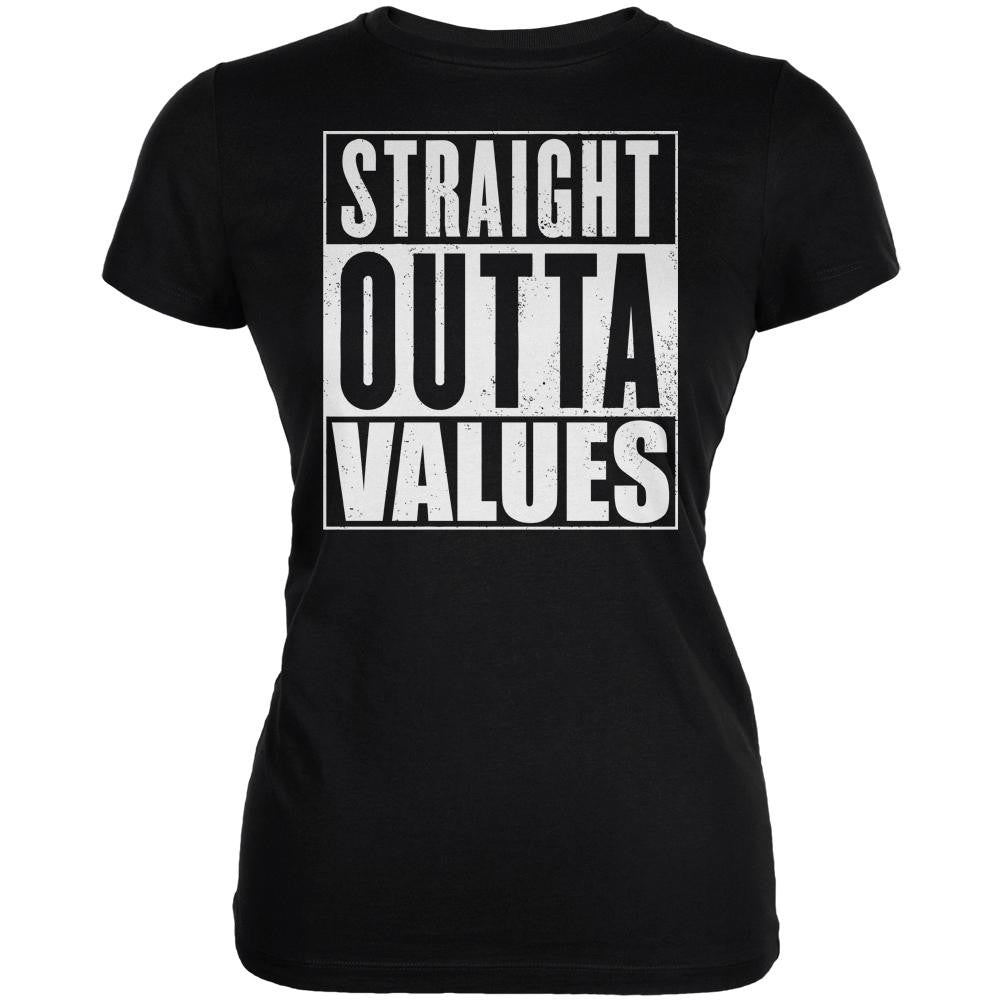 Trump Straight Outta Values Black Juniors Soft T-Shirt Juniors T-Shirts Old Glory 2XL Black