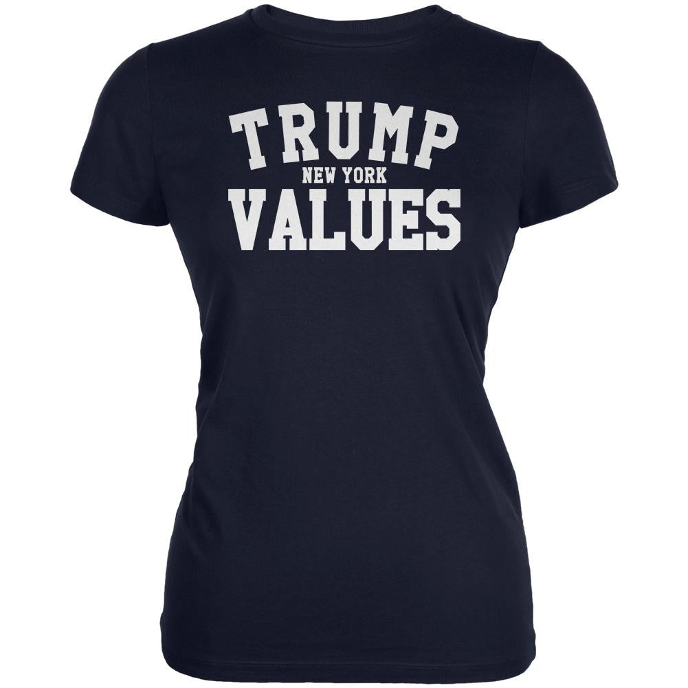 Election Trump New York Values Navy Juniors Soft T-Shirt Juniors T-Shirts Old Glory 2XL Blue