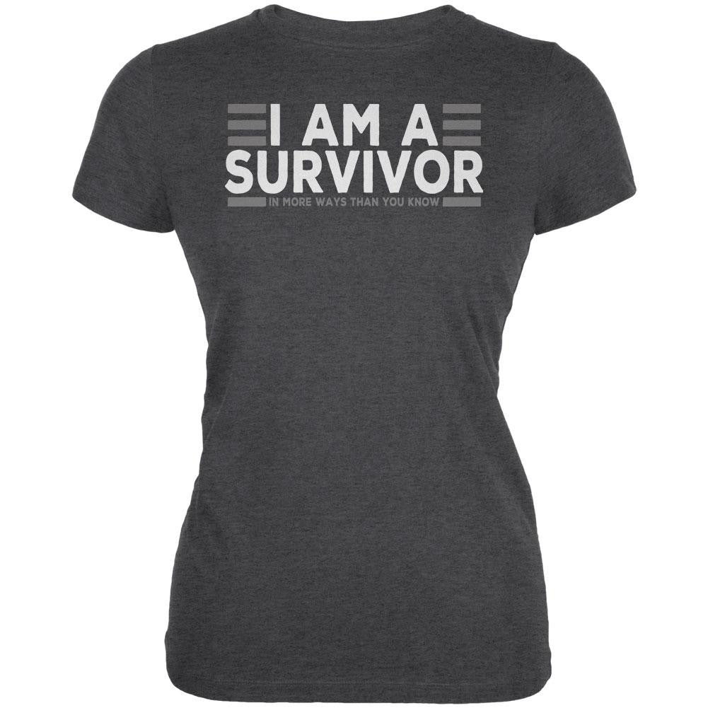 I Am A Survivor Dark Heather Juniors Soft T-Shirt Juniors T-Shirts Old Glory 2XL Grey