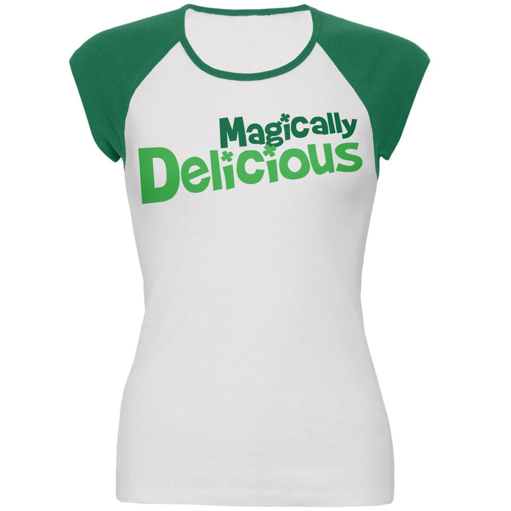 St Patricks Magically Delicious Juniors Cap-Sleeve Raglan T-Shirt Juniors Raglans Old Glory