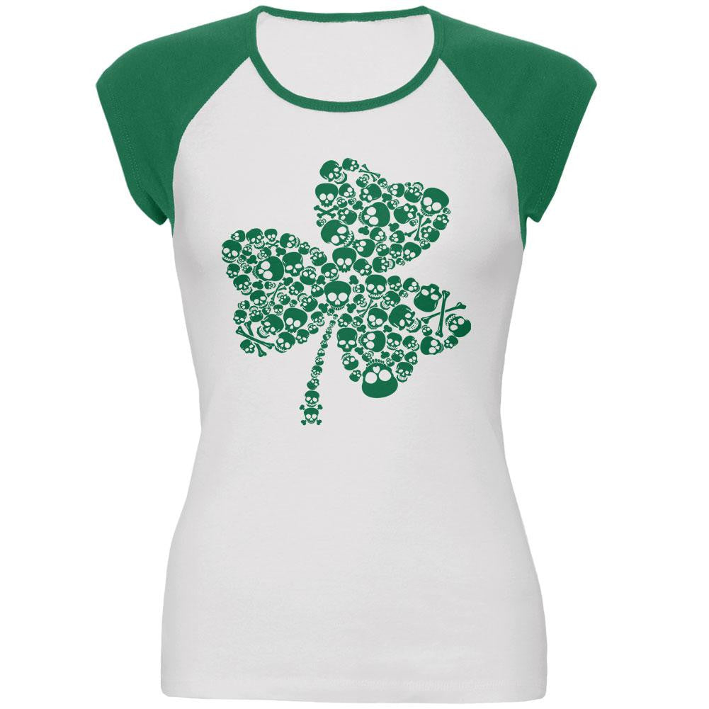 St Patricks Skull Shamrock Juniors Cap-Sleeve Raglan T-Shirt Juniors Raglans Old Glory 2XL Multi