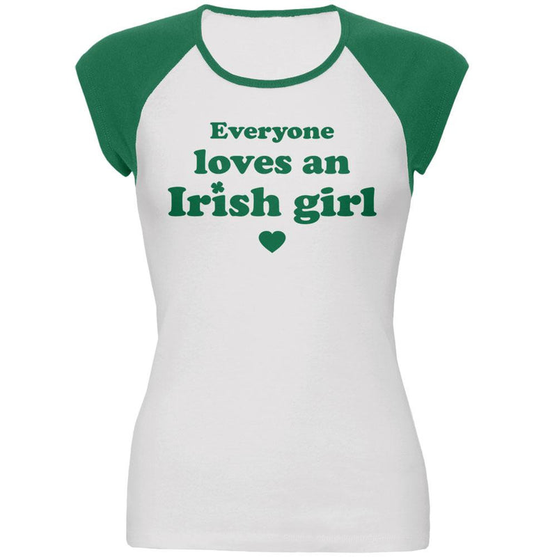 St. Patricks Day Everyone Loves an Irish Girl Juniors 3/4 Sleeve Raglan T-Shirt Juniors Raglans Old Glory