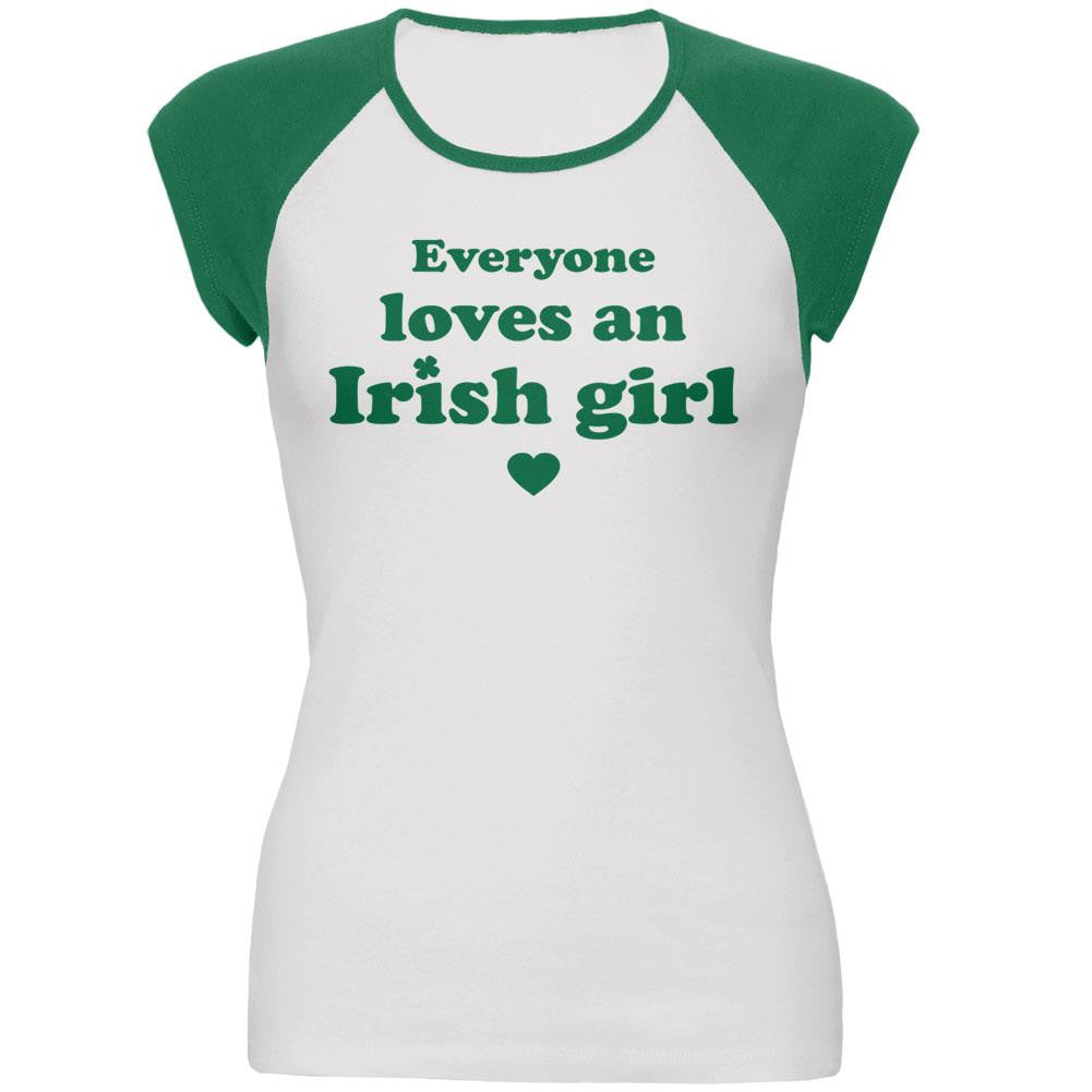 St. Patricks Day Everyone Loves an Irish Girl Juniors Cap-Sleeve Raglan T-Shirt Juniors Raglans Old Glory