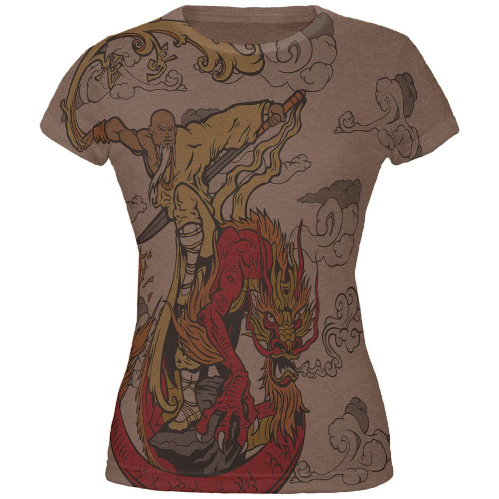 Enter The Dragon Monk All Over Heather Brown Juniors Soft T-Shirt Men's T-Shirts Old Glory 2XL Brown