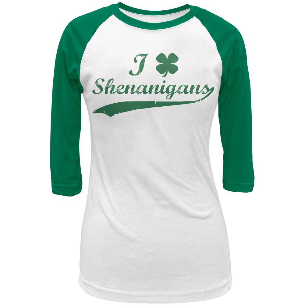St Patricks Day Shamrock Shenanigans Juniors 3/4 Sleeve Raglan T-Shirt Juniors Raglans Old Glory