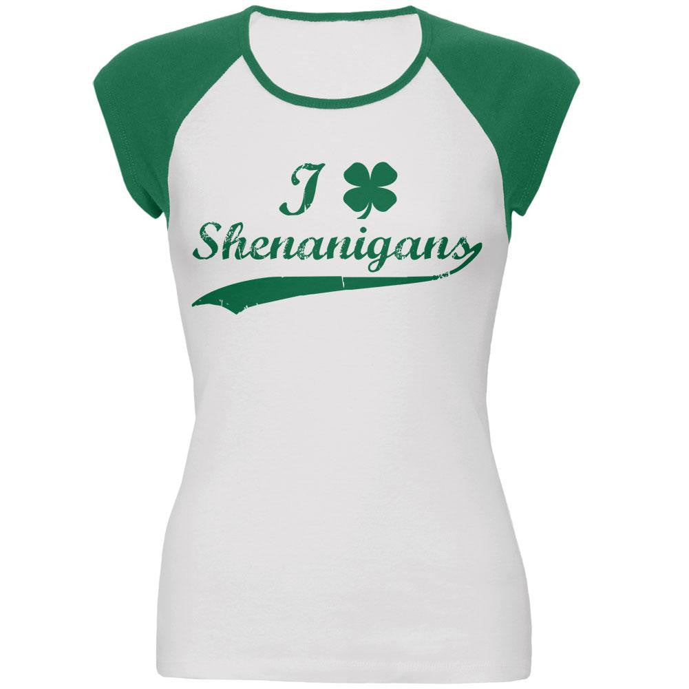 St Patricks Day Shamrock Shenanigans Juniors Cap-Sleeve Raglan T-Shirt Juniors Raglans Old Glory