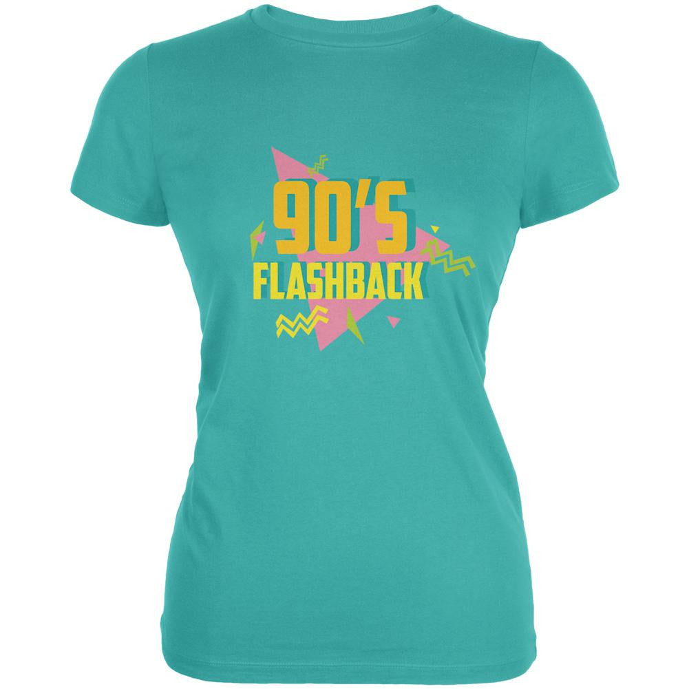 90's Flashback Teal Juniors Soft T-Shirt Juniors T-Shirts Old Glory LG Blue