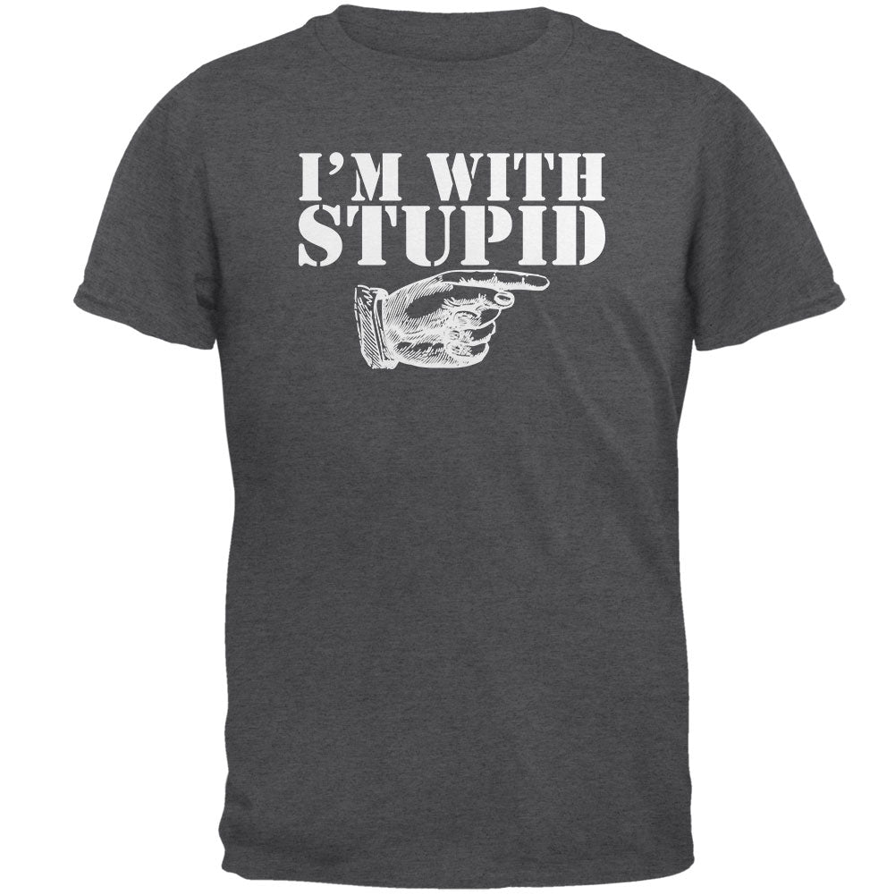 I'm With Stupid Left Funny Dark Heather Adult T-Shirt Men's T-Shirts Old Glory 3XL Dark Heather