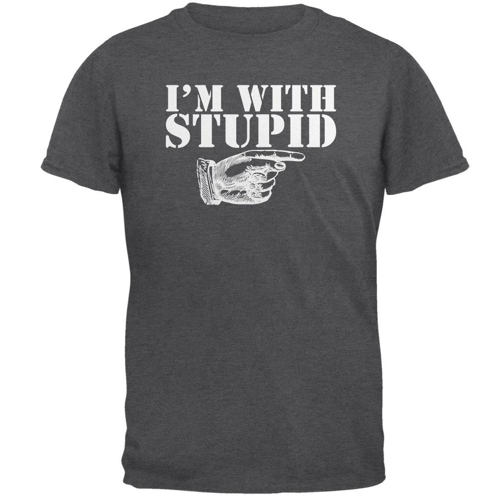 I'm With Stupid Left Funny Dark Heather Adult T-Shirt Men's T-Shirts Old Glory 2XL Grey