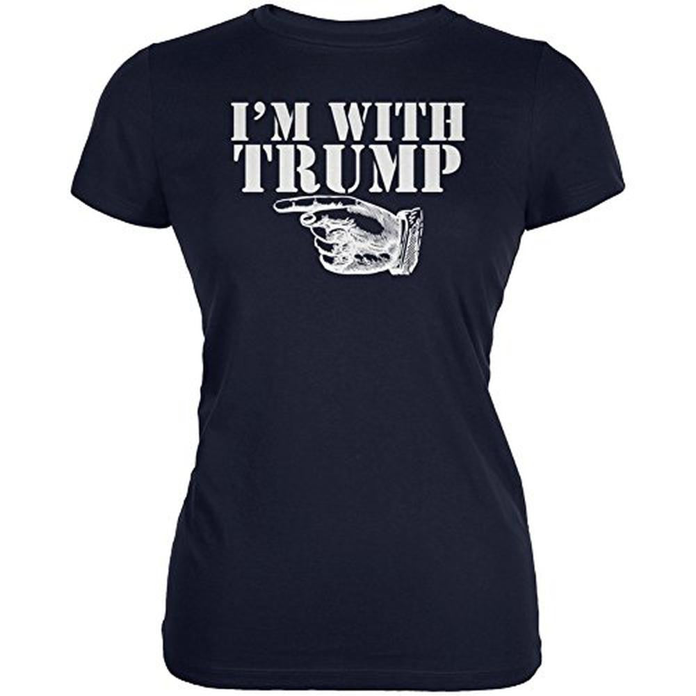 I'm With Trump Left Funny Navy Juniors Soft T-Shirt Juniors T-Shirts Old Glory 2XL Blue