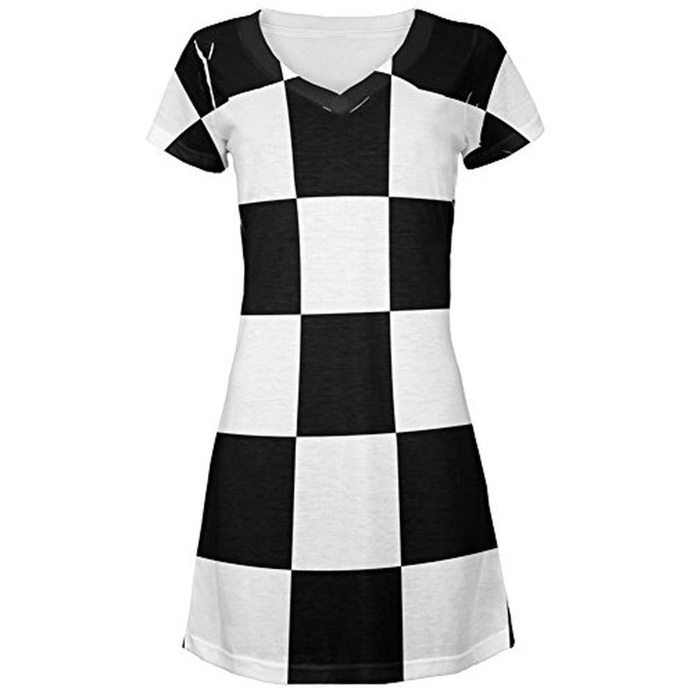 Finish Line Checkered Flag All Over Juniors V-Neck Dress Juniors Dresses Old Glory LG Multi