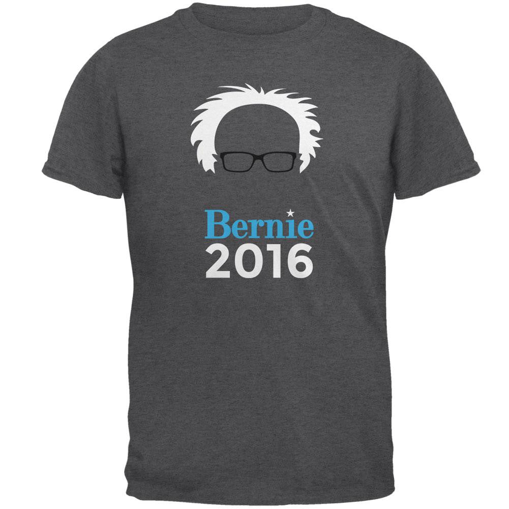 Election 2016 Bernie Sanders Hair Minimalist Dark Heather Adult T-Shirt Men's T-Shirts Old Glory 2XL Grey