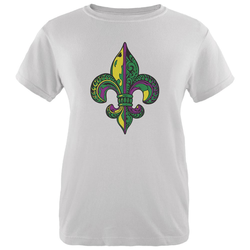 Mardi Gras Ornate Colorful Fleur-de-Lis White Womens T-Shirt Women's T-Shirts Old Glory 2XL White