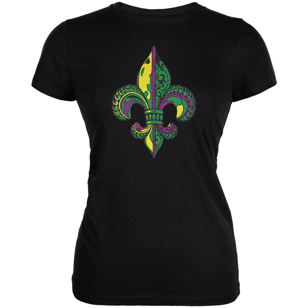 Mardi Gras Ornate Colorful Fleur-de-Lis Black Juniors Soft T-Shirt Juniors T-Shirts Old Glory 2XL Black