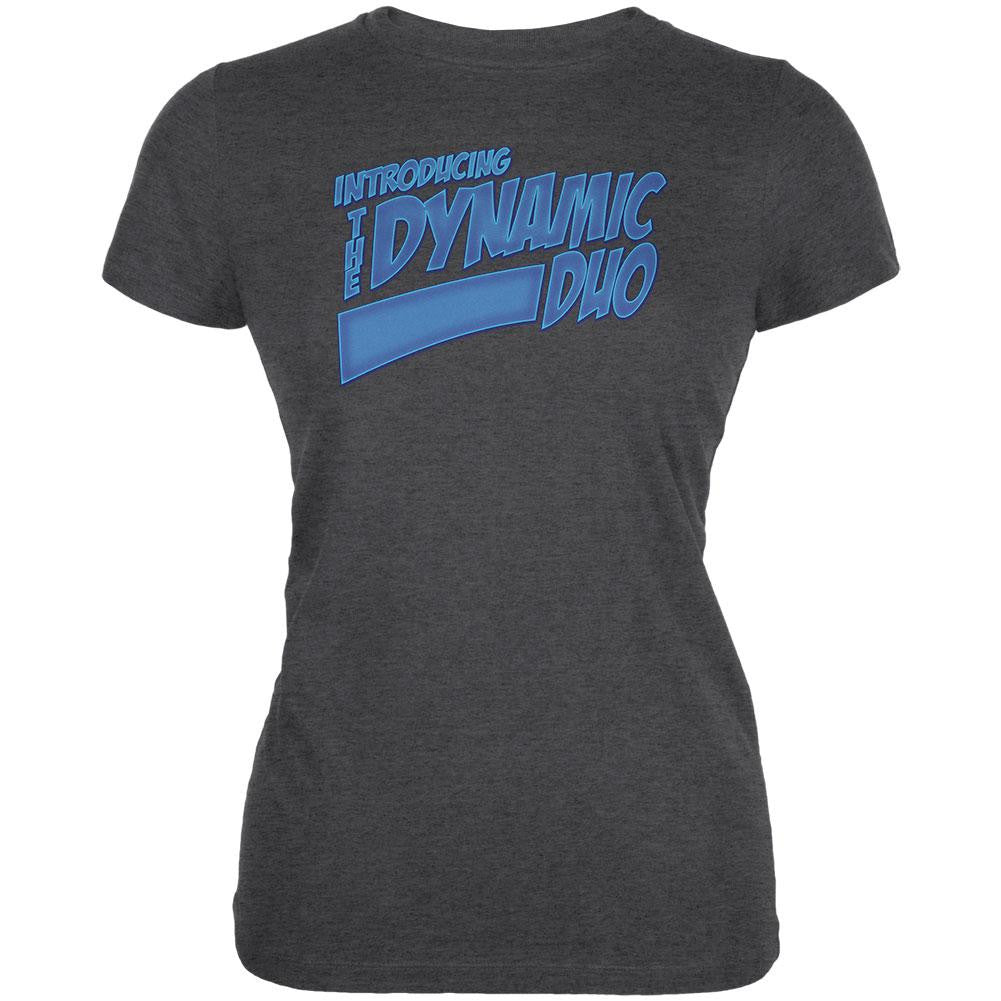 Dynamic Duo Funny Comic Book Dark Heather Juniors Soft T-Shirt Juniors T-Shirts Old Glory SM Grey