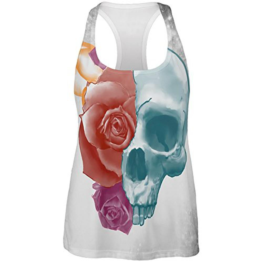 Blooming Flowers Skull All Over Womens Racerback Tank Top Women's Tank Tops Old Glory 2XL Multi