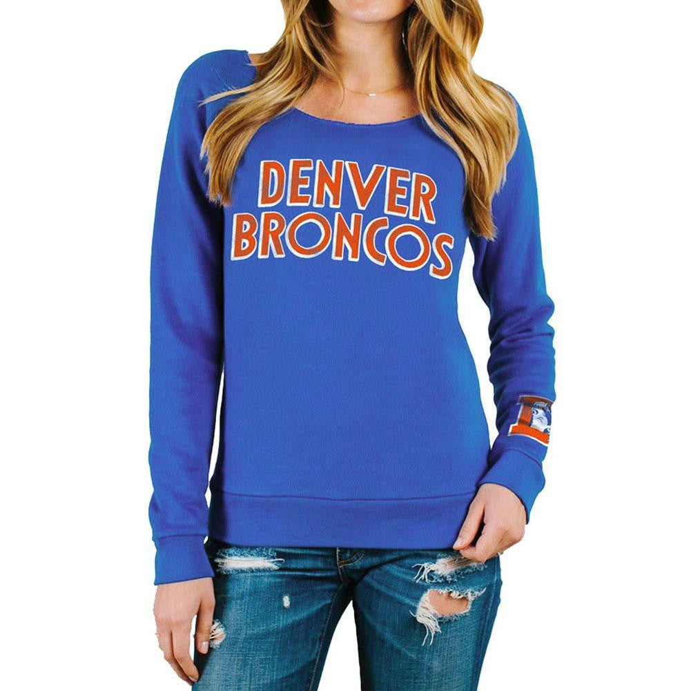 Denver Broncos - Block Logo Champion Juniors Scoop Neck Sweatshirt Juniors Sweatshirts Denver Broncos SM Blue