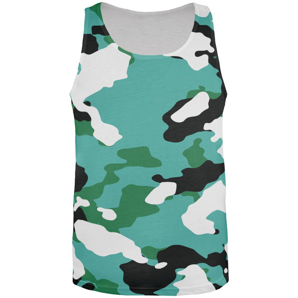 Turquiose Camo All Over Adult Tank Top Men's Tank Tops Old Glory 2XL Multi