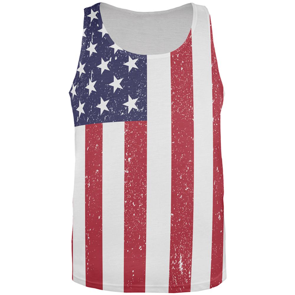 4th of July American Flag Distressed All Over Adult Tank Top Men's Tank Tops Old Glory SM