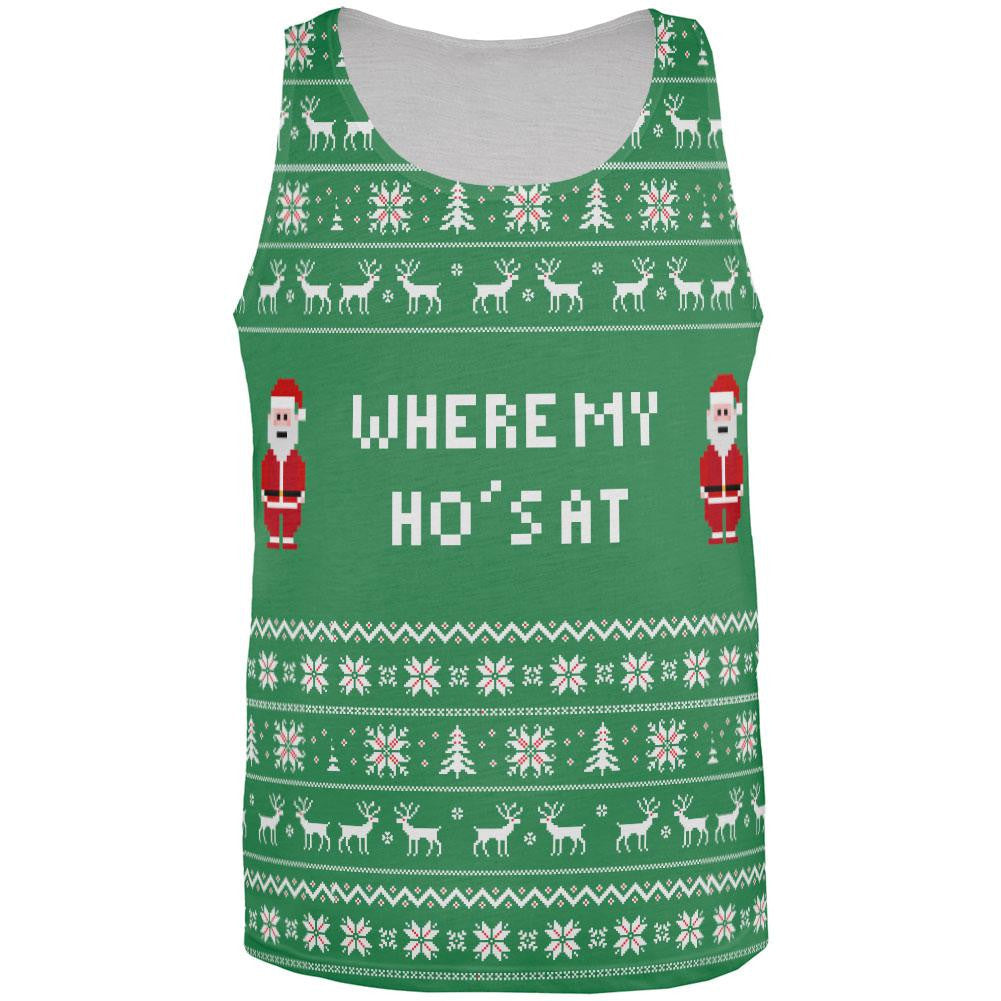 Christmas Where My Ho's At Ugly Sweater All Over Adult Tank Top Men's Tank Tops Old Glory 2XL Multi