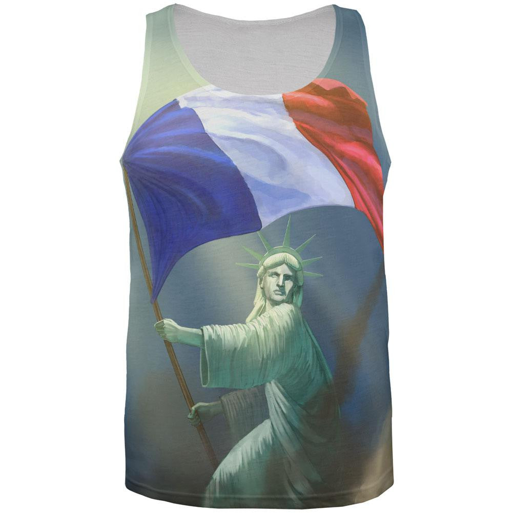 Lady Liberty Waving French Flag All Over Adult Tank Top Men's Tank Tops Old Glory 2XL Multi